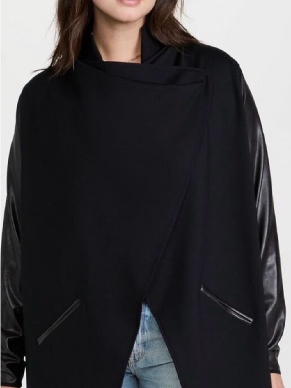 Spanx Faux Leather Convertible Drape Front Jacket Blazer Size 3X